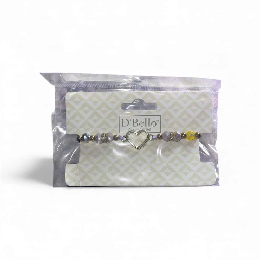 D'Bello Heart Charm Beaded Bracelet